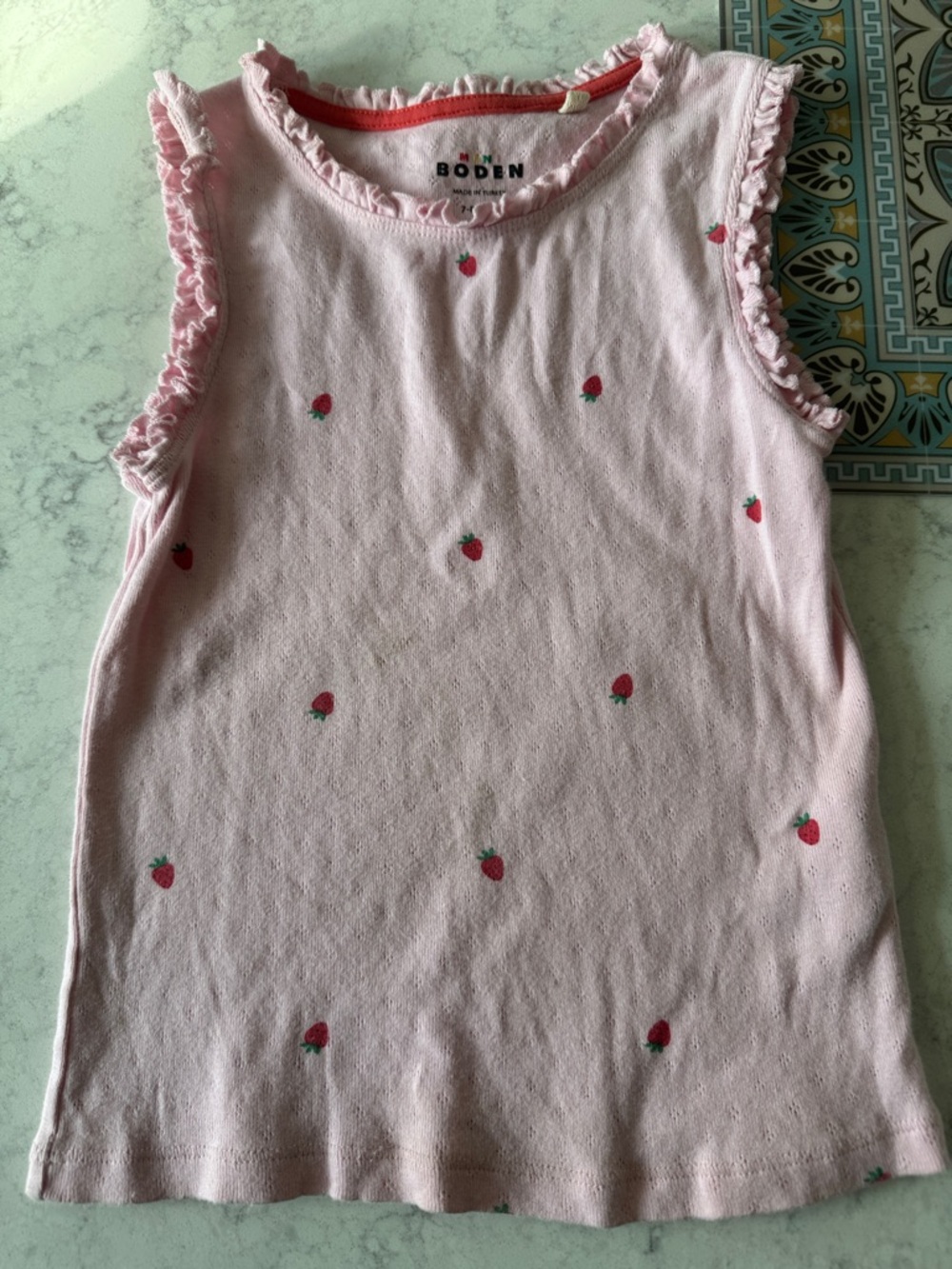 Mini Boden Light Pink Strawberry Ruffle Tank Top - Kids